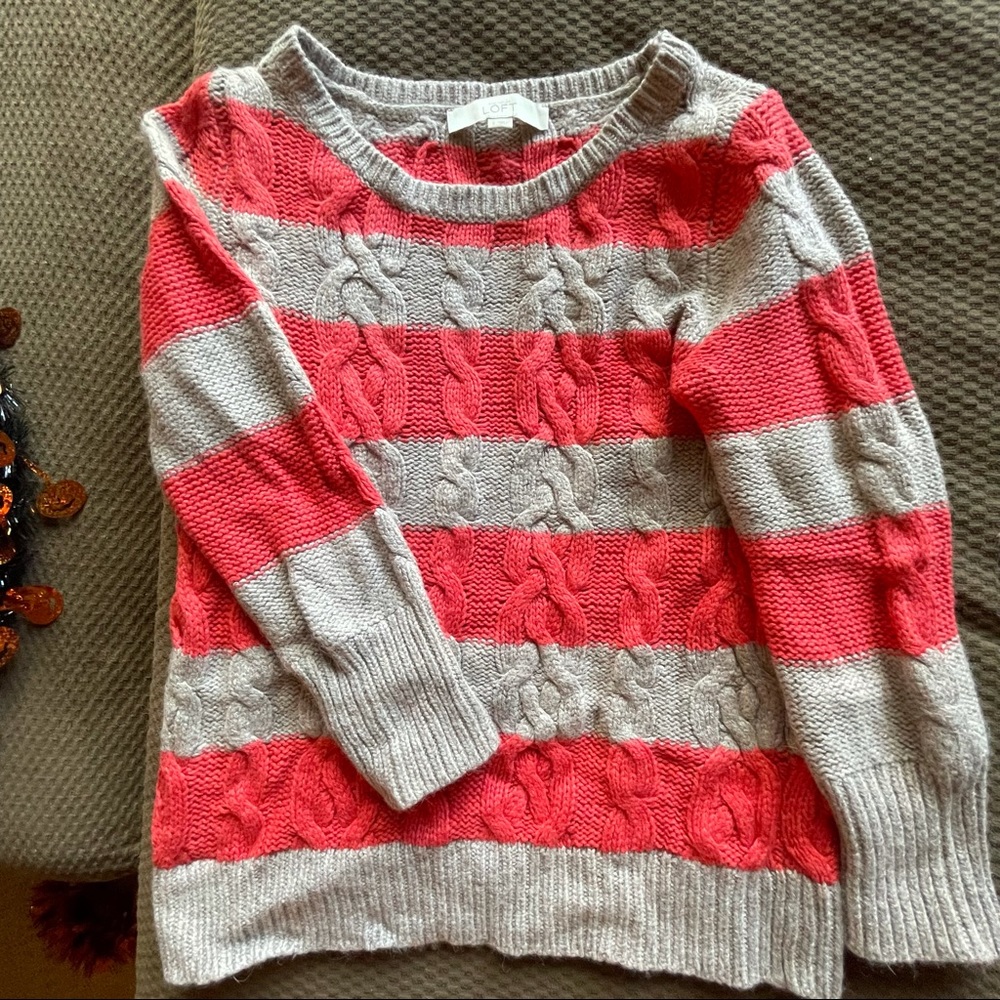 Classic Salmon and Taupe Gray Ann Taylor Loft Sweater